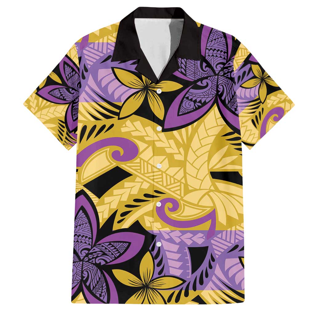 Plumeria Polynesian Pattern Family Matching Tank Maxi Dress and Hawaiian Shirt Unique Fantasy Yellow Purple