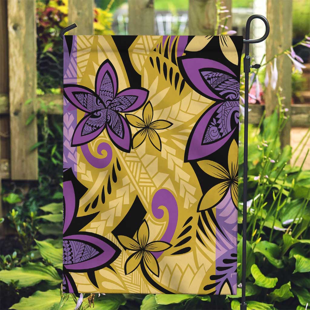 Plumeria Polynesian Pattern Garden Flag Unique Fantasy Yellow Purple