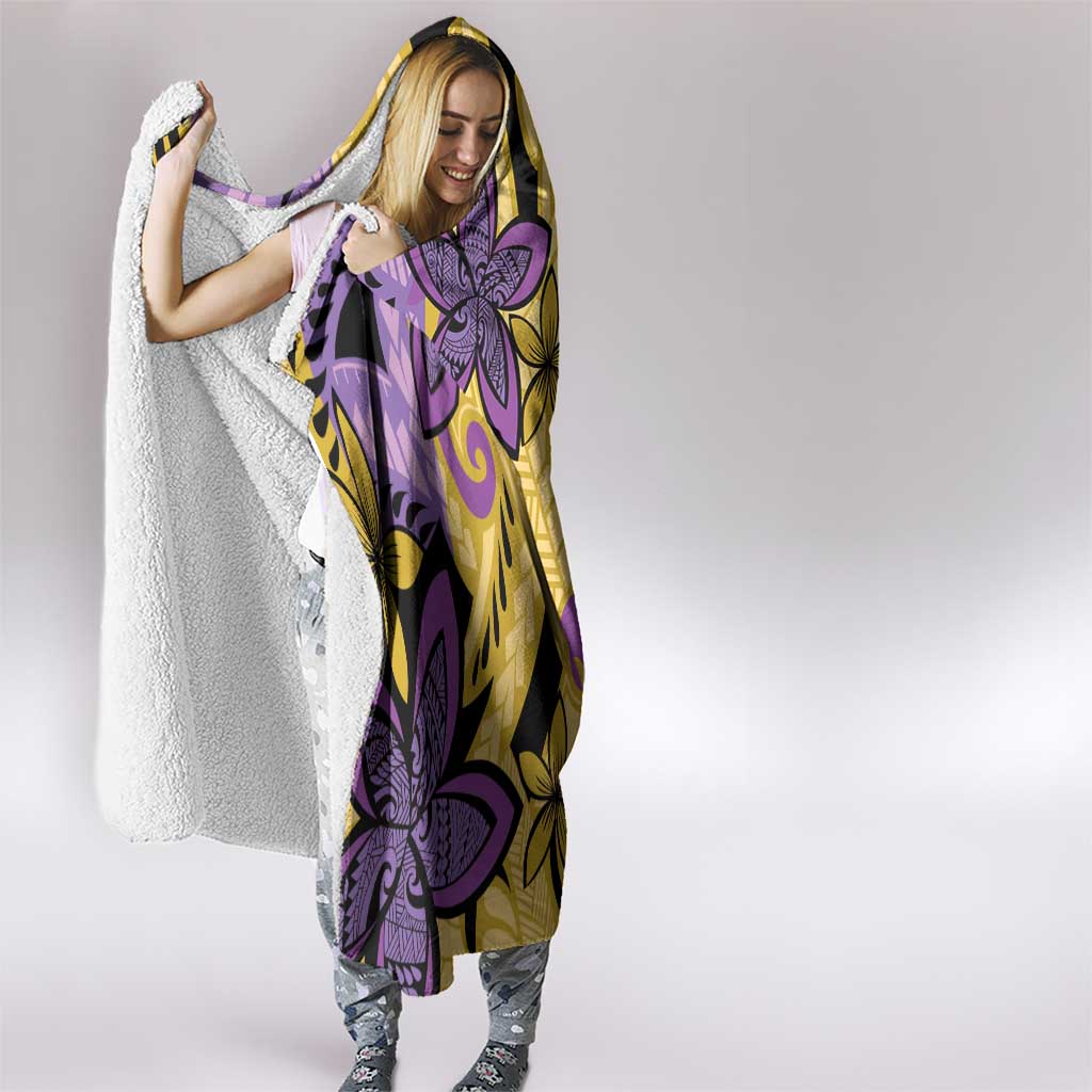 Plumeria Polynesian Pattern Hooded Blanket Unique Fantasy Yellow Purple