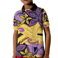 Plumeria Polynesian Pattern Kid Polo Shirt Unique Fantasy Yellow Purple LT01 Kid Yellow - Polynesian Pride