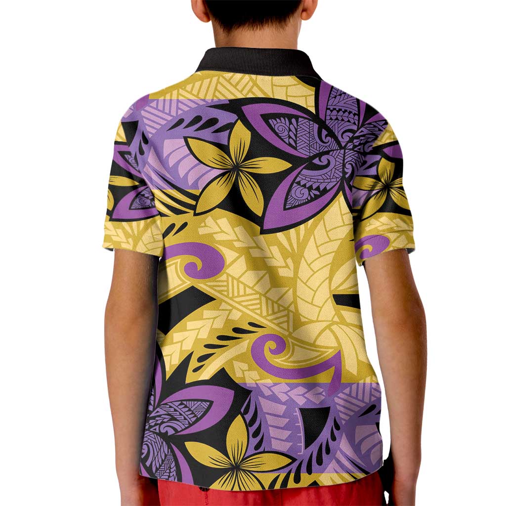 Plumeria Polynesian Pattern Kid Polo Shirt Unique Fantasy Yellow Purple LT01 - Polynesian Pride