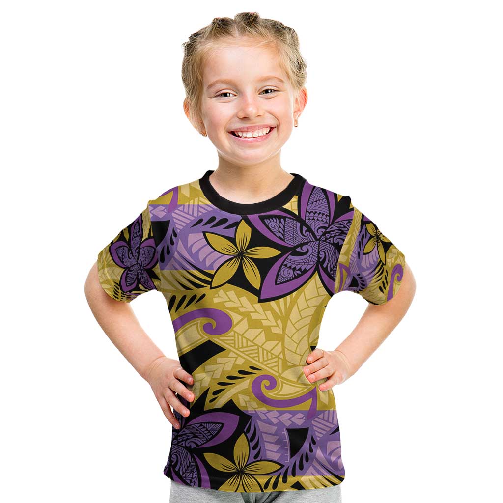 Plumeria Polynesian Pattern Kid T Shirt Unique Fantasy Yellow Purple LT01 Yellow - Polynesian Pride