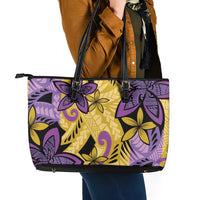 Plumeria Polynesian Pattern Leather Tote Bag Unique Fantasy Yellow Purple LT01 - Polynesian Pride