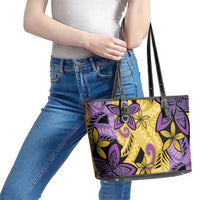 Plumeria Polynesian Pattern Leather Tote Bag Unique Fantasy Yellow Purple LT01 - Polynesian Pride