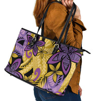 Plumeria Polynesian Pattern Leather Tote Bag Unique Fantasy Yellow Purple LT01 - Polynesian Pride