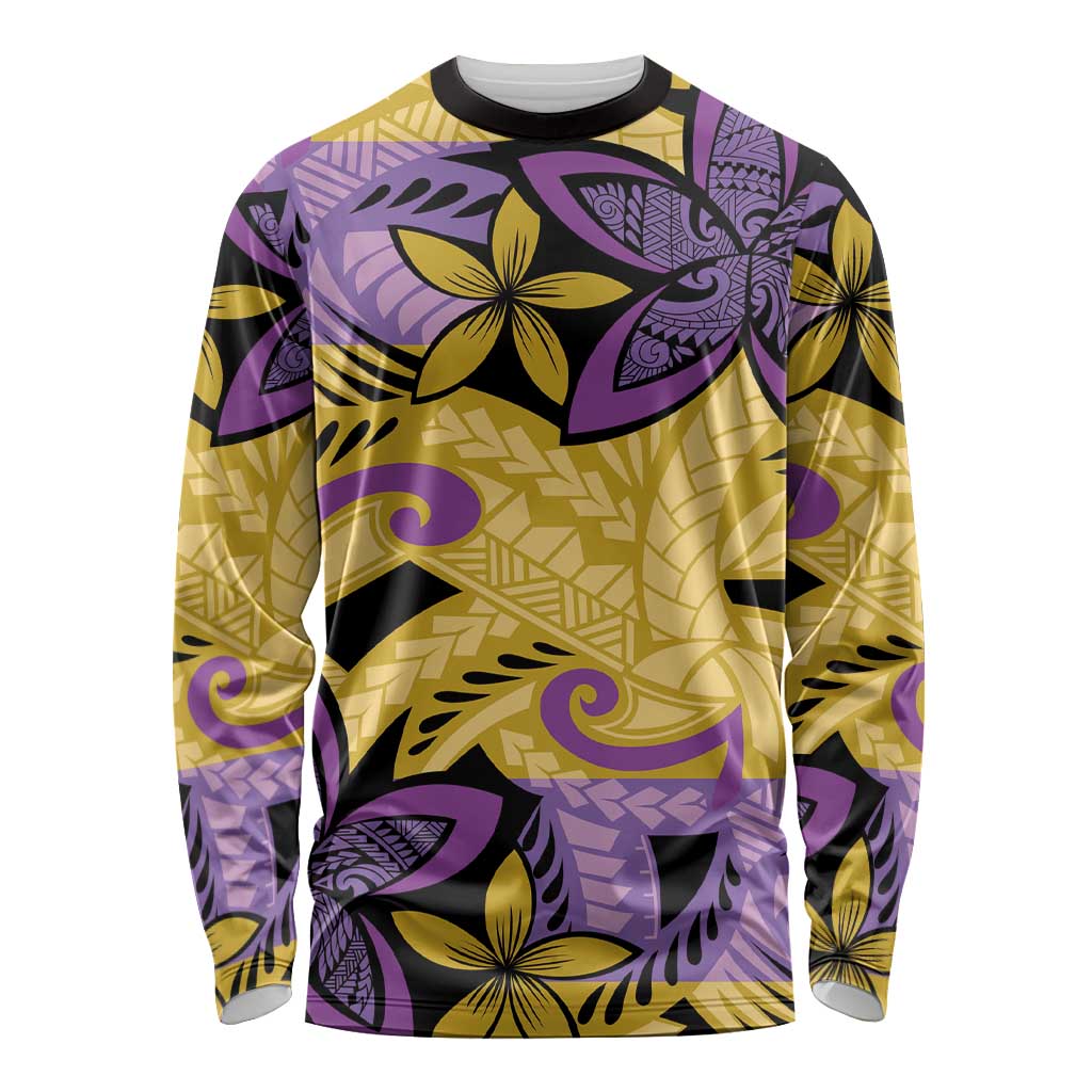Plumeria Polynesian Pattern Long Sleeve Shirt Unique Fantasy Yellow Purple LT01 Unisex Yellow - Polynesian Pride