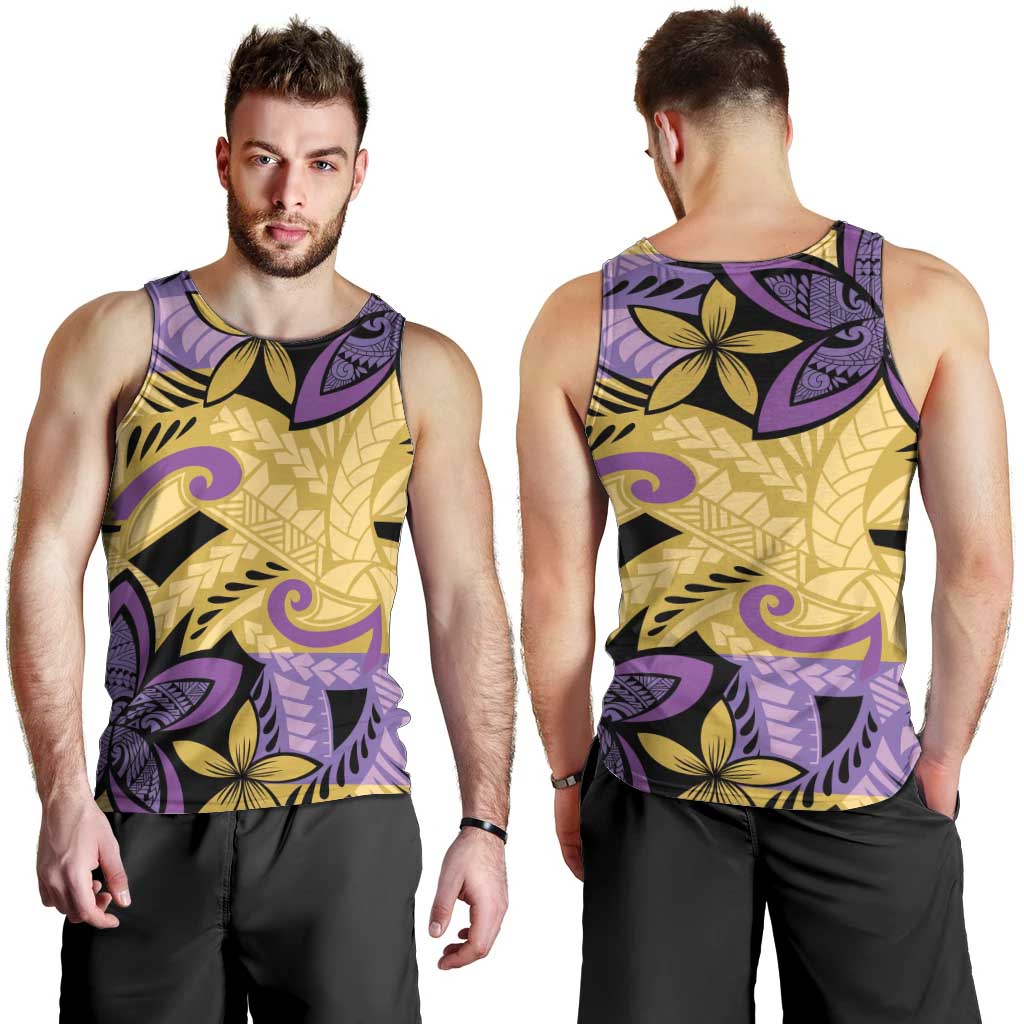 Plumeria Polynesian Pattern Men Tank Top Unique Fantasy Yellow Purple