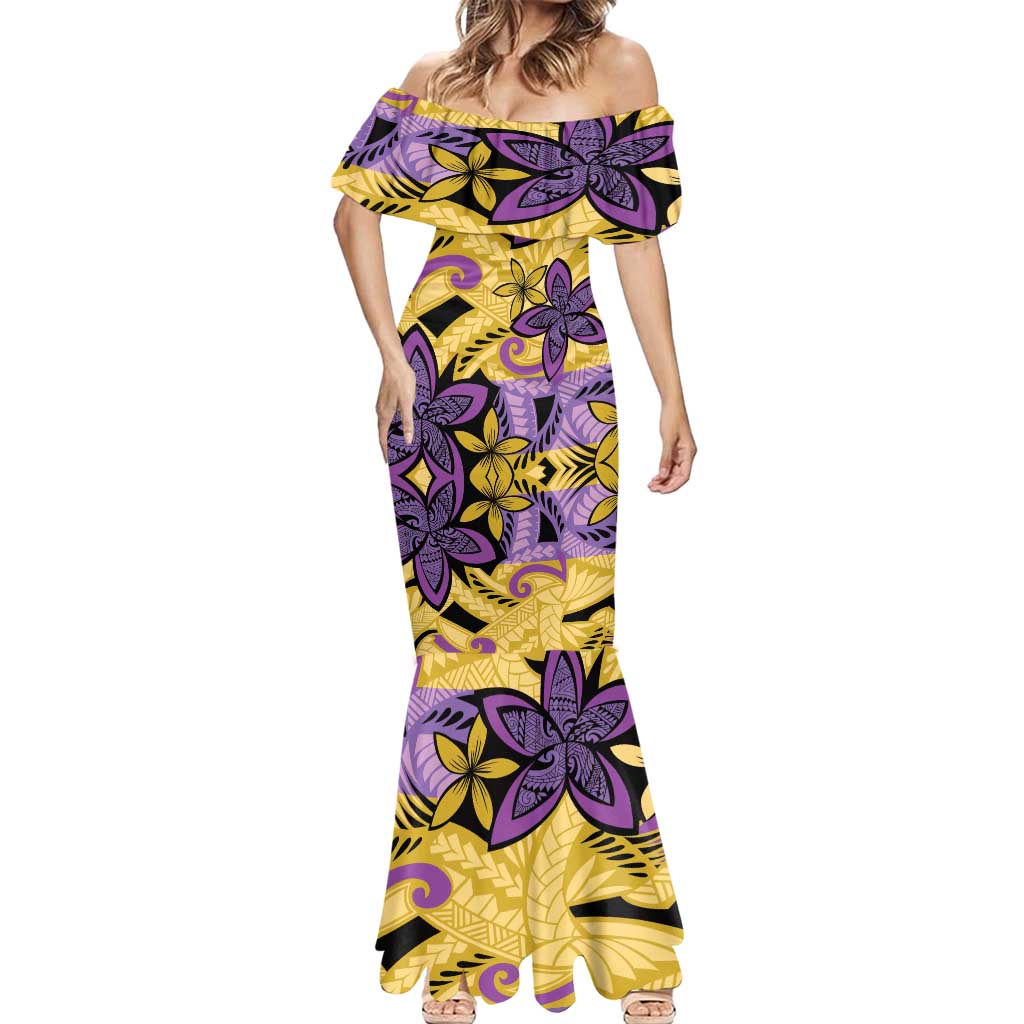 Plumeria Polynesian Pattern Mermaid Dress Unique Fantasy Yellow Purple
