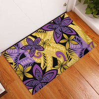 Plumeria Polynesian Pattern Rubber Doormat Unique Fantasy Yellow Purple
