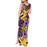 Plumeria Polynesian Pattern Tank Maxi Dress Unique Fantasy Yellow Purple