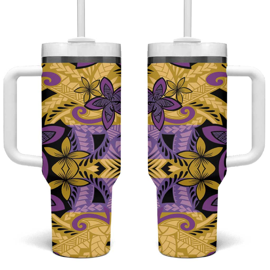 Plumeria Polynesian Pattern Tumbler With Handle Unique Fantasy Yellow Purple LT01 One Size: 40 oz Yellow - Polynesian Pride