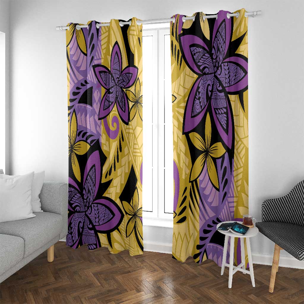 Plumeria Polynesian Pattern Window Curtain Unique Fantasy Yellow Purple