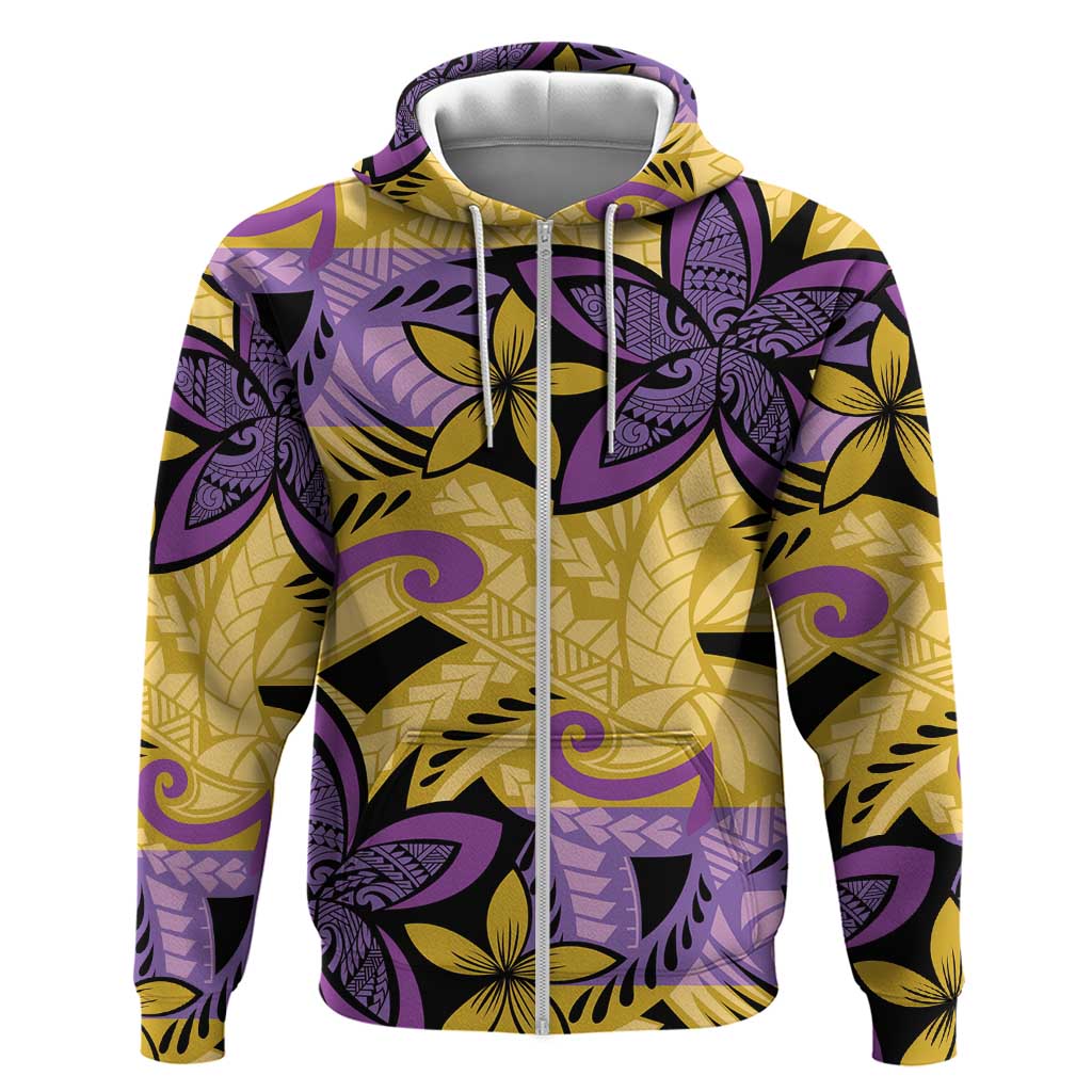 Plumeria Polynesian Pattern Zip Hoodie Unique Fantasy Yellow Purple