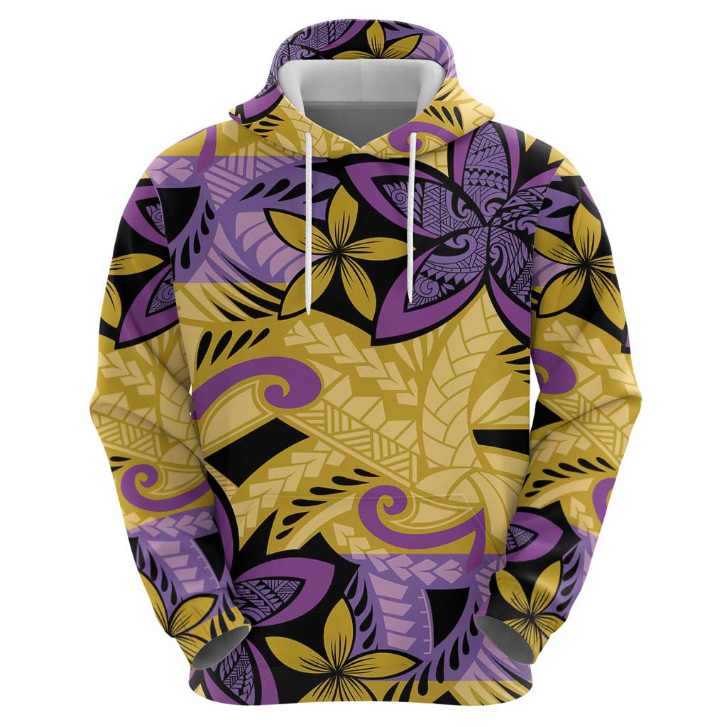 Plumeria Polynesian Pattern Zip Hoodie Unique Fantasy Yellow Purple