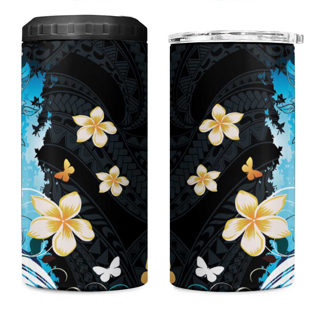 Blue Grunge Polynesian Pattern 4 in 1 Can Cooler Tumbler Plumeria Floral LT01 One Size: 16 oz Blue - Polynesian Pride