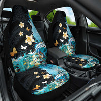 Blue Grunge Polynesian Pattern Car Seat Cover Plumeria Floral