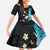 Blue Grunge Polynesian Pattern Family Matching Off The Shoulder Long Sleeve Dress and Hawaiian Shirt Plumeria Floral