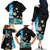 Blue Grunge Polynesian Pattern Family Matching Off The Shoulder Long Sleeve Dress and Hawaiian Shirt Plumeria Floral