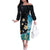 Blue Grunge Polynesian Pattern Family Matching Off The Shoulder Long Sleeve Dress and Hawaiian Shirt Plumeria Floral