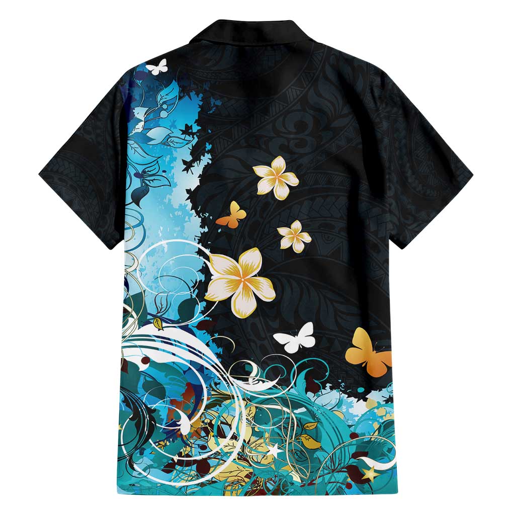 Blue Grunge Polynesian Pattern Family Matching Puletasi and Hawaiian Shirt Plumeria Floral LT01 - Polynesian Pride