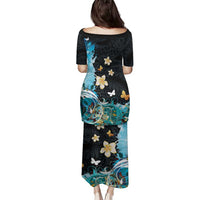 Blue Grunge Polynesian Pattern Family Matching Puletasi and Hawaiian Shirt Plumeria Floral LT01 - Polynesian Pride