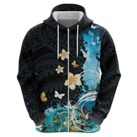 Blue Grunge Polynesian Pattern Hoodie Plumeria Floral