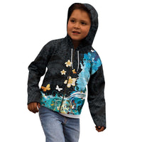 Blue Grunge Polynesian Pattern Kid Hoodie Plumeria Floral
