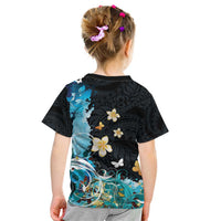 Blue Grunge Polynesian Pattern Kid T Shirt Plumeria Floral LT01 - Polynesian Pride