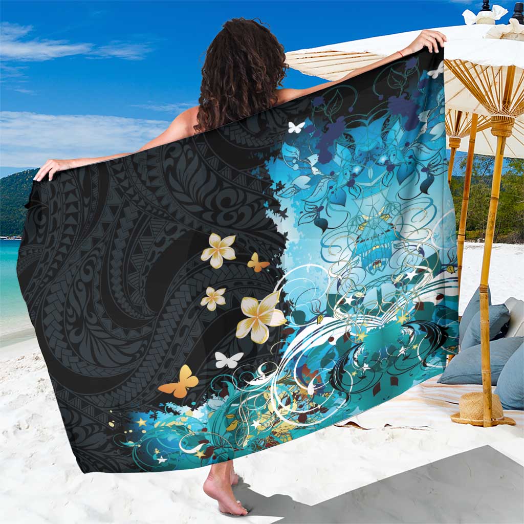 Blue Grunge Polynesian Pattern Sarong Plumeria Floral LT01 One Size 44 x 66 inches Blue - Polynesian Pride