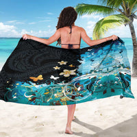 Blue Grunge Polynesian Pattern Sarong Plumeria Floral LT01 - Polynesian Pride