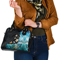 Blue Grunge Polynesian Pattern Shoulder Handbag Plumeria Floral