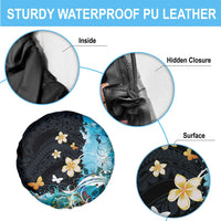 Blue Grunge Polynesian Pattern Spare Tire Cover Plumeria Floral