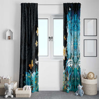 Blue Grunge Polynesian Pattern Window Curtain Plumeria Floral LT01 - Polynesian Pride