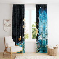 Blue Grunge Polynesian Pattern Window Curtain Plumeria Floral LT01 - Polynesian Pride