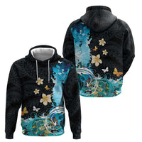 Blue Grunge Polynesian Pattern Zip Hoodie Plumeria Floral
