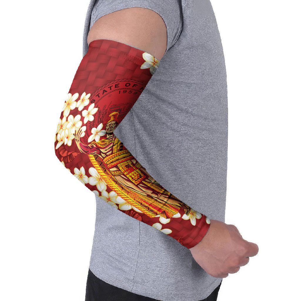 Hawaii King Kamehameha Arm Sleeves Plumeria Lauhala Pattern