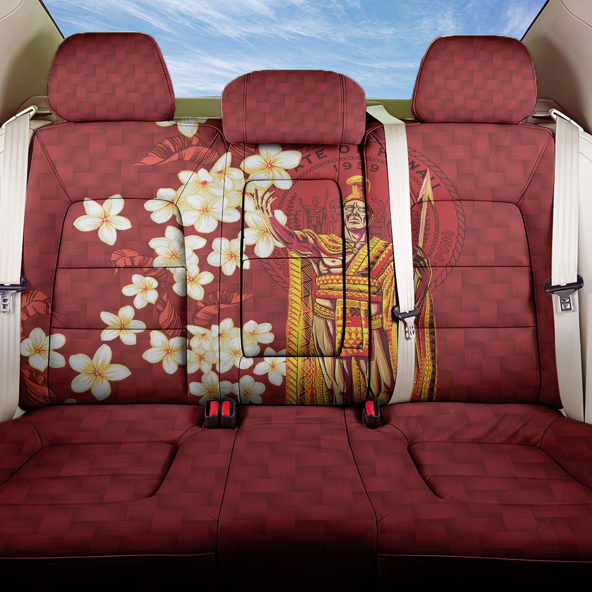 Hawaii King Kamehameha Back Car Seat Cover Plumeria Lauhala Pattern