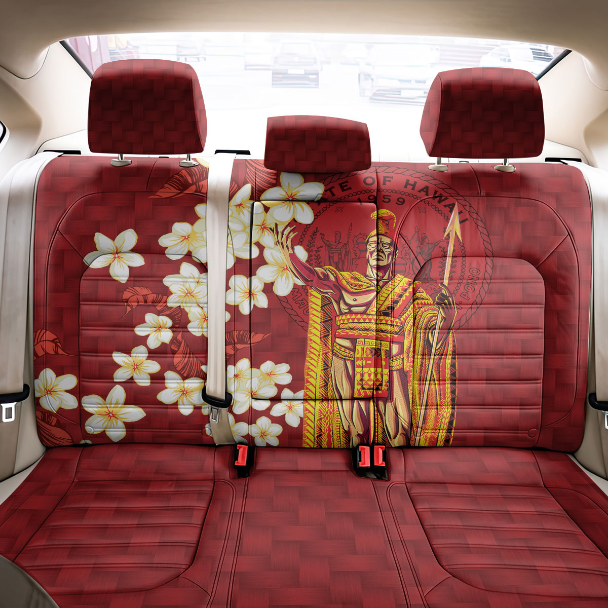 Hawaii King Kamehameha Back Car Seat Cover Plumeria Lauhala Pattern