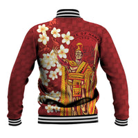 Hawaii King Kamehameha Baseball Jacket Plumeria Lauhala Pattern