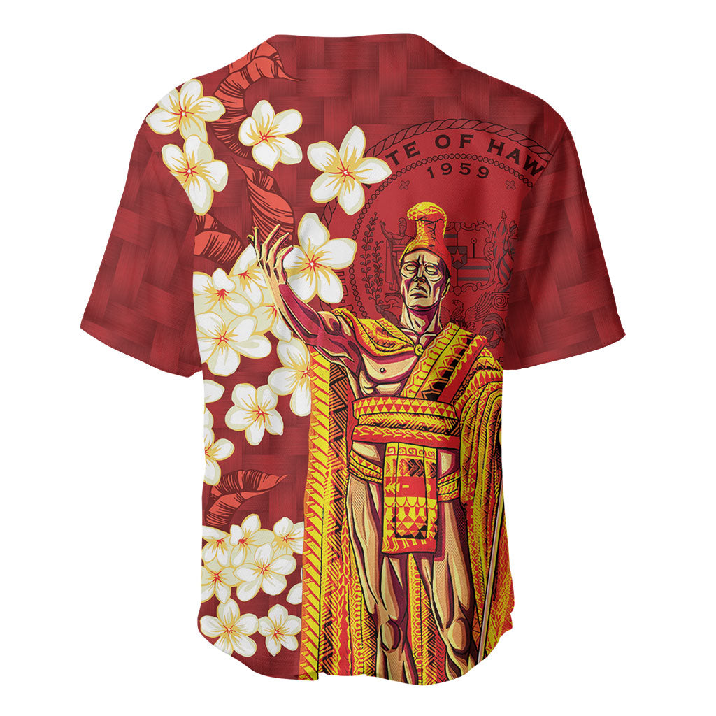 Hawaii King Kamehameha Baseball Jersey Plumeria Lauhala Pattern