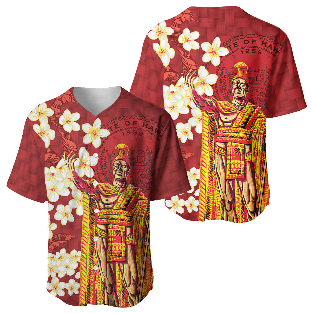 Hawaii King Kamehameha Baseball Jersey Plumeria Lauhala Pattern