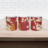 Hawaii King Kamehameha Ceramic Mug Plumeria Lauhala Pattern