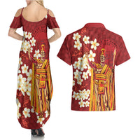 Hawaii King Kamehameha Couples Matching Summer Maxi Dress and Hawaiian Shirt Plumeria Lauhala Pattern LT01 - Polynesian Pride