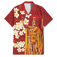 Hawaii King Kamehameha Family Matching Long Sleeve Bodycon Dress and Hawaiian Shirt Plumeria Lauhala Pattern LT01 Dad's Shirt - Short Sleeve Red - Polynesian Pride
