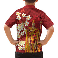 Hawaii King Kamehameha Family Matching Off Shoulder Short Dress and Hawaiian Shirt Plumeria Lauhala Pattern