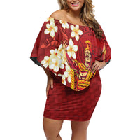 Hawaii King Kamehameha Family Matching Off Shoulder Short Dress and Hawaiian Shirt Plumeria Lauhala Pattern