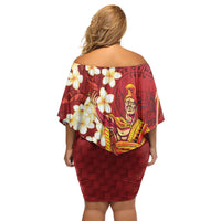 Hawaii King Kamehameha Family Matching Off Shoulder Short Dress and Hawaiian Shirt Plumeria Lauhala Pattern