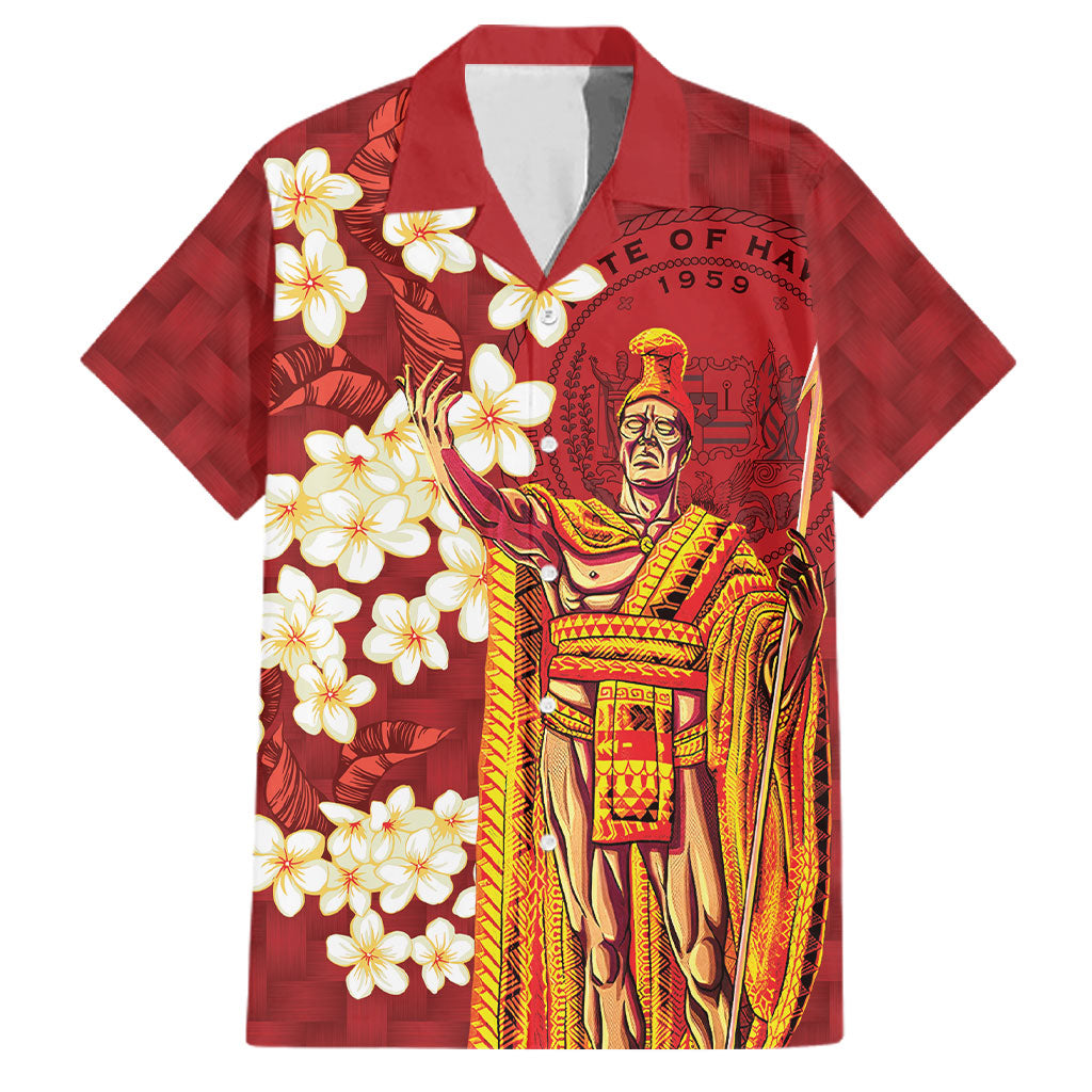 Hawaii King Kamehameha Family Matching Puletasi and Hawaiian Shirt Plumeria Lauhala Pattern LT01 Dad's Shirt - Short Sleeve Red - Polynesian Pride
