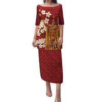 Hawaii King Kamehameha Family Matching Puletasi and Hawaiian Shirt Plumeria Lauhala Pattern LT01 Mom's Dress Red - Polynesian Pride