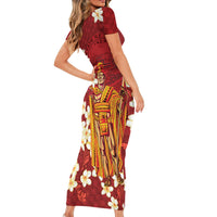 Hawaii King Kamehameha Family Matching Short Sleeve Bodycon Dress and Hawaiian Shirt Plumeria Lauhala Pattern